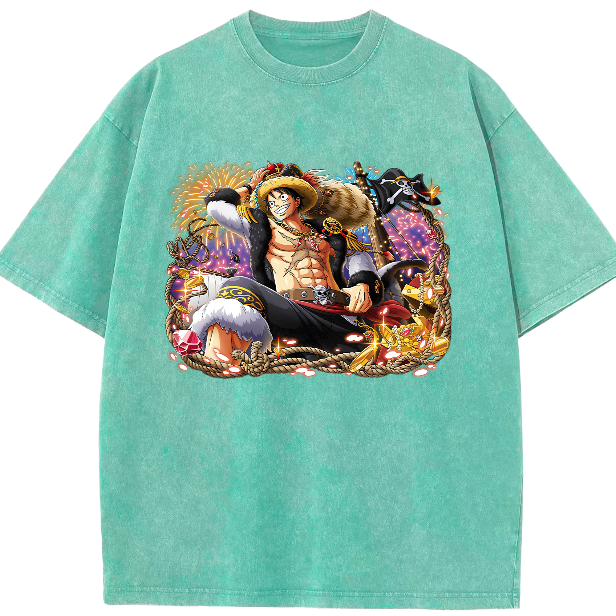 ワンピース モンキー・D・ルフィ ONE PIECE Monkey D. Luffy 綿100% ヴィンテージ風 半袖Tシャツ（フロントプリント）